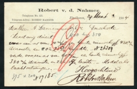 Firma briefkaart EINDHOVEN 1904 met groorondstempel EINDHOVEN naar ENSCHEDE.