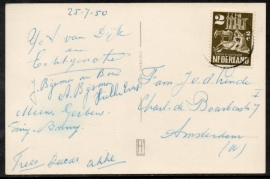 Briefkaart met leuke enkelfrankering verzonden naar Amsterdam. Op ansichtkaart ASSEN.