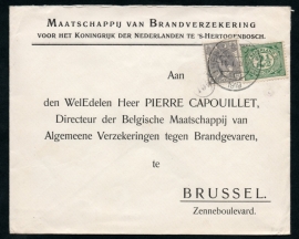 Firma cover 's HERTOGENBOSCH 1919 met kortebalkstempel "s HERTOGENBOSCH naar Brussel.
