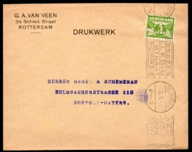 Firma cover ROTTERDAM 1928 met automaatstempel ROTTERDAM naar Duitsland.