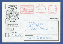 Firma cover HELLENDOORN 1986 roodfrankering HELLENDOORN naar Aadorp.