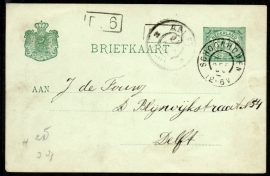 G - Briefkaart met grootrondstempel SCHOONHOVEN naar DELFT.
