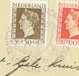 TENTOONSTELLING ROMEINS NEDERLAND UTRECHT 3 JULI - 3 OCT '48. Op cover met vele Van Krimpen zegels.