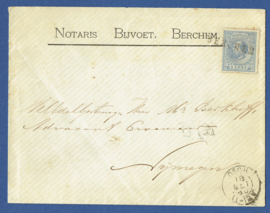 Firma cover met langstempel BERCHEM en kleinrondstempel OSCH naar NIJMEGEN.