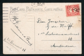 Briefkaart met automaatstempel AMSTERDAM. Lokaal verzonden. Met bestellerstempel op de postzegel.