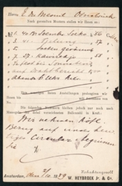 Particulier postwaardestuk bedrukt AMSTERDAM met kleinrondstempel (traject) AMSTERDAM-ZUTPHEN naar Osnabruck, Duitsland.