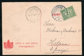 Firma briefkaart 's HERTOGENBOSCH 1914 met langebalkstempel  's HERTOGENBOSCH naar HELPMAN.