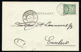 Firma briefkaart LIESHOUT 1902 met kleinrondstempel LIESHOUT naar ENSCHEDE.