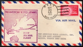 FIRST AIRMAIL FLIGHT PAN AMERICAN WORLD AIRWAYS. WAKE ISLAND TO SAIGON. 24 MEI 1953.