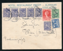 Firma cover ALKMAAR 1925 met kortebalkstempel ALKMAAR naar Oostenrijk. Leuke frankering met sluitzegel.