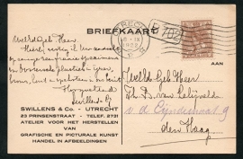 Firma briefkaart UTRECHT 1922 met vlagstempel UTRECHT naar Den Haag.