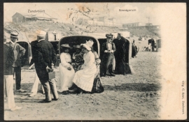 Briefkaart met langebalkstempel / Martinstempel ZANDVOORT 2 naar Amsterdam op ansichtkaart Zandvoort strandgezicht.