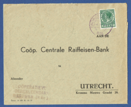 Firma cover UTRECHT 1939 van Boerenleenbank Meeuwen (N.Br.) via DRONGELEN naar Utrecht.