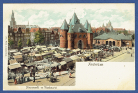 AMSTERDAM, Nieuwmarkt en Vischmarkt. Ongelopen kaart.