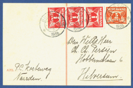 G - Briefkaart met bijfrankering van BUSSUM naar Hilversum.