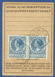 Half postbuskaartje HEERENVEEN 1938. Met nvph 163 in paar.