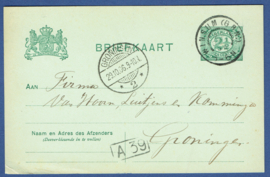 GRONINGEN 2. Aankomst op G - briefkaart met grootrondstempel WINSUM (GRN:)