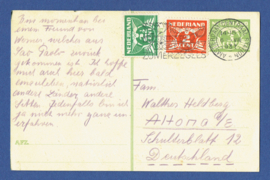 G-Briefkaart met bijfrankering met vlagstempel AMSTERDAM CENTRAAL STATION naar Duitsland.