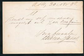 Firma briefkaart ASSEN 1892 met kleinrondstempel ASSEN naar 's GRAVENHAGE.
