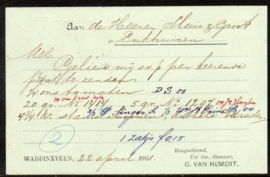 Firma briefkaart WADDINXVEEN 1901 met kleinrondstempel WADDINGSVEEN naar ENKHUIZEN.