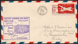 FIRST FLIGHT UNITED STATES AIR MAIL, ESCANABA. 4 APRIL 1953.