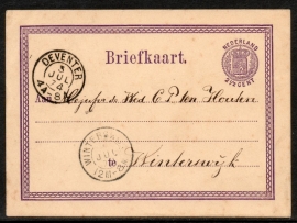 G - Briefkaart met 2-letterstempel DEVENTER naar WINTERSWIJK.