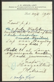 Firma briefkaart LENT 1901 met grootrondstempel LENT naar ENKHUIZEN.