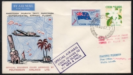 SPECIAL AIR MAIL COOK ISLANDS TO WALLIS ISLAND VIA APIA & PAGO. 1967.