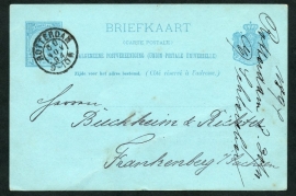 Particulier postwaardestuk bedrukt ROTTERDAM met kleinrondstempel ROTTERDAM naar Frankenberg, Duitsland.