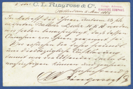 Particulier postwaardestuk ROTTERDAM 1885, C.L. Ringrose & Co. ROTTERDAM naar Duitsland.