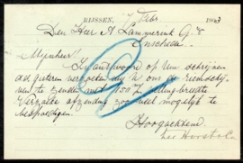 Firma briefkaart RIJSSEN 1903 met grootrondstempel RIJSSEN naar ENSCHEDE.