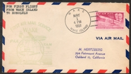 FIRST AIR MAIL SERVICE WAKE. FIRST FLIGHT WAKE ISLAND TO HONOLULU. 1 MEI 1951.