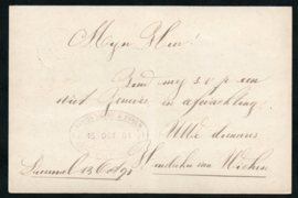 Particulier postwaardestuk bedrukt SCHIEDAM. Met kleinrondstempel DREUMEL.