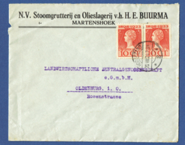 Firma cover MARTENSHOEK 1924 van HOOGEZAND naar Oldenburg, Duitsland.
