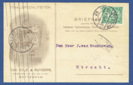 Firma briefkaart ROTTERDAM 1910 met langebalkstempel ROTTERDAM naar Utrecht.  Geïllustreerd.