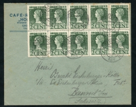 Firma cover 's GRAVENHAGE 1924 met kortebalkstempel 's GRAVENHAGE naar Zwitserland. ( jubileum '23 in veldeel van 10)