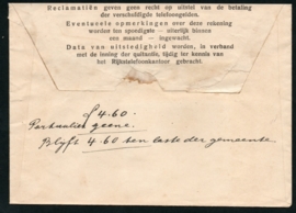 Telefoonquitantie met langebalkstempel ZUIDLAND. 3 Juli 1918.