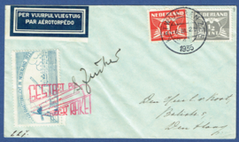 Raketpost 1935. 6 maart 1935. ATWIJK AAN ZEE. ZUCKER. Etiket PER VUURPIJLVLIEGTUIG.