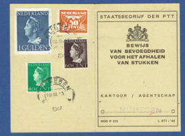 Postbuskaartje NIJMEGEN 1947 met frankering aan beide kanten. Zeer bijzonder.
