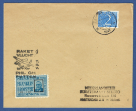 Raketpost  15-1-1947.  Zandvoort. TBV Phil O.H. Putten.