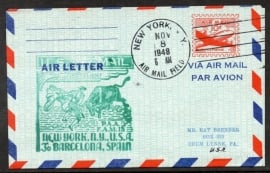 FIRST FLIGHT NEW YORK, U.S.A. TO BARCELONA, SPAIN. 8 NOVEMBER 1948.