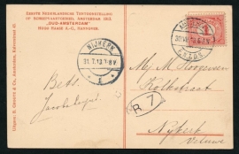 AMSTERDAM E.N.T.O.S. 1913. Langebalkstempel. van der Wart 19. Op AMSTERDAM E.N.T.O.S. kaart