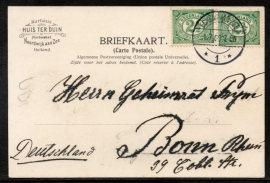 Firma briefkaart NOORDWIJK AAN ZEE 1909 met langebalkstempel EGMOND AAN ZEE naar Duitsland.