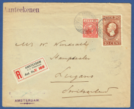 Aangetekende cover AMSTERDAM v.d HELSTSTRAAT naar Lugano, Zwitserland.