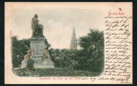 AMSTERDAM, Standbeeld van Joost van Vondel. Gelopen kaart.