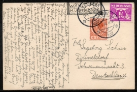 Briefkaart met kortebalkstempel BEVERWIJK naar Duitsland. Op ansichtkaart Haarlem, Groote Markt.