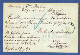 G - Briefkaart met kleinrondstempel EIJSDEN naar Belgë.