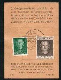 Postbuskaartje SNEEK 1953 met nvph 531 en 535.