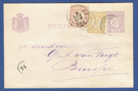 G - Briefkaart met cijfer 1876 bijfrankering van DORDRECHT naar Brussel, België.