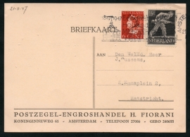 Firma briefkaart AMSTERDAM 1947 met vlagstempel AMSTERDAM naar Maastricht.
